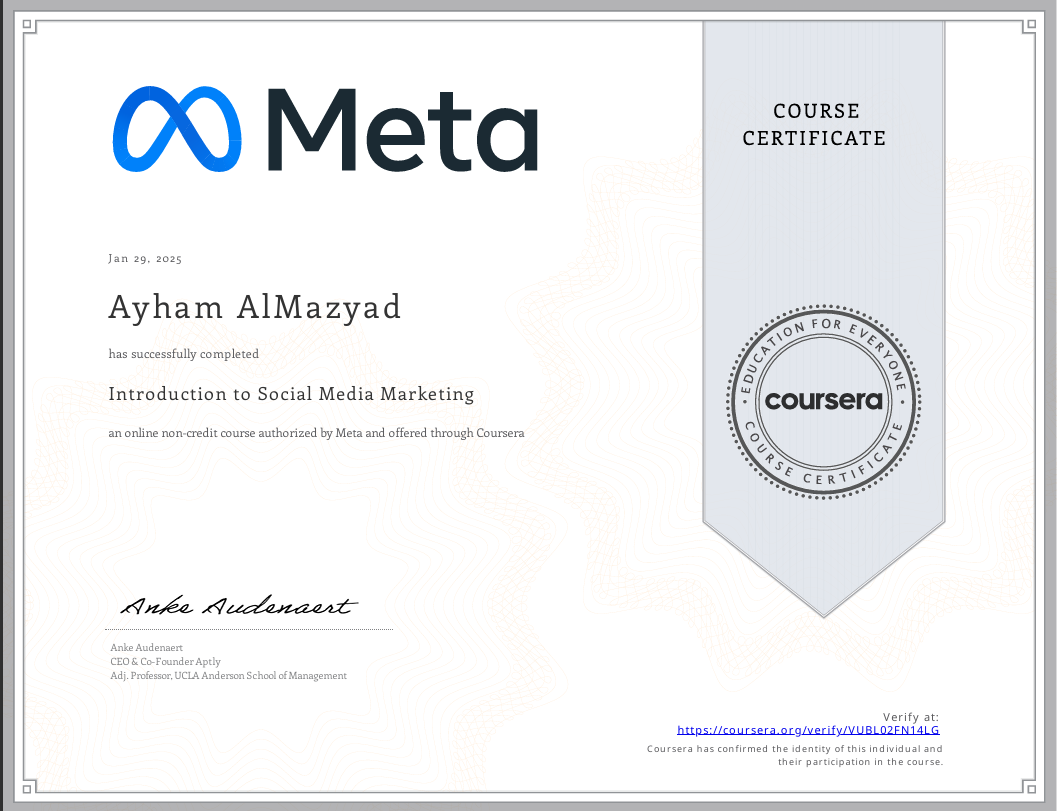 Meta Social Media Marketing Certificate - Ayham AlMazyad